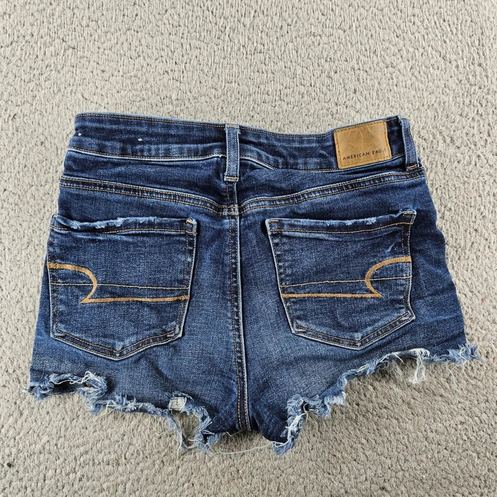 American Eagle Hi Rise Shortie Denim Jean Shorts Womens‎ 2 Blue Super Stretch